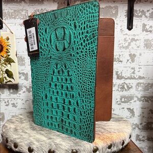 American Darling Teal Croc-Embossed Portfolio/Folder with Brown Interior